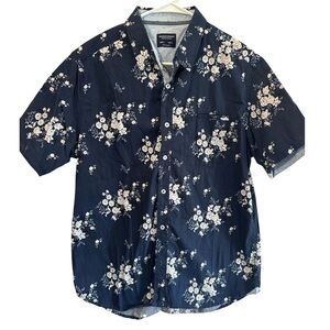 Sunrise Kingdom Short Sleeve Mens Button Up Navy Floral Shirt, Sz L Vacation